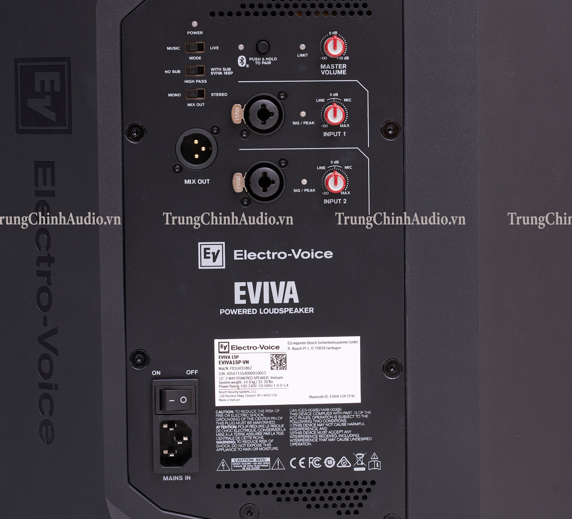 mặt sau loa ev eviva 15p