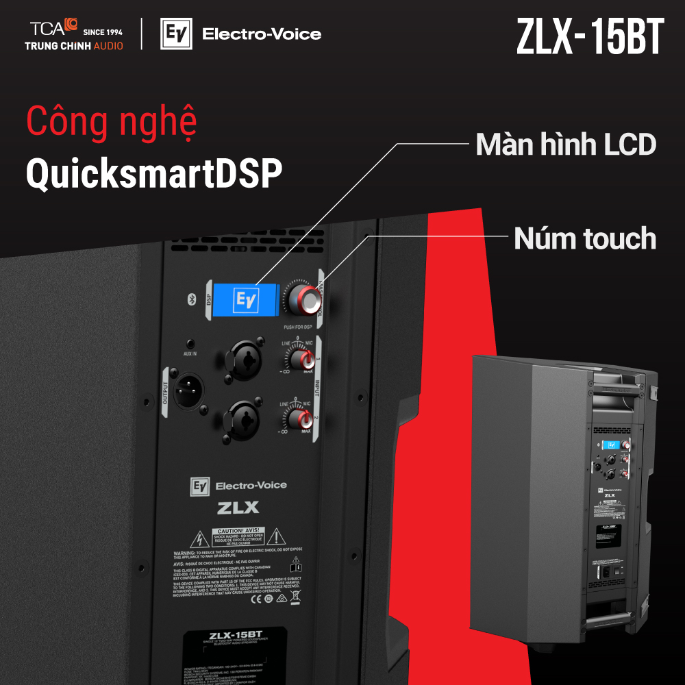 Núm touch & màn hình LCD loa EV ZLX-15BT