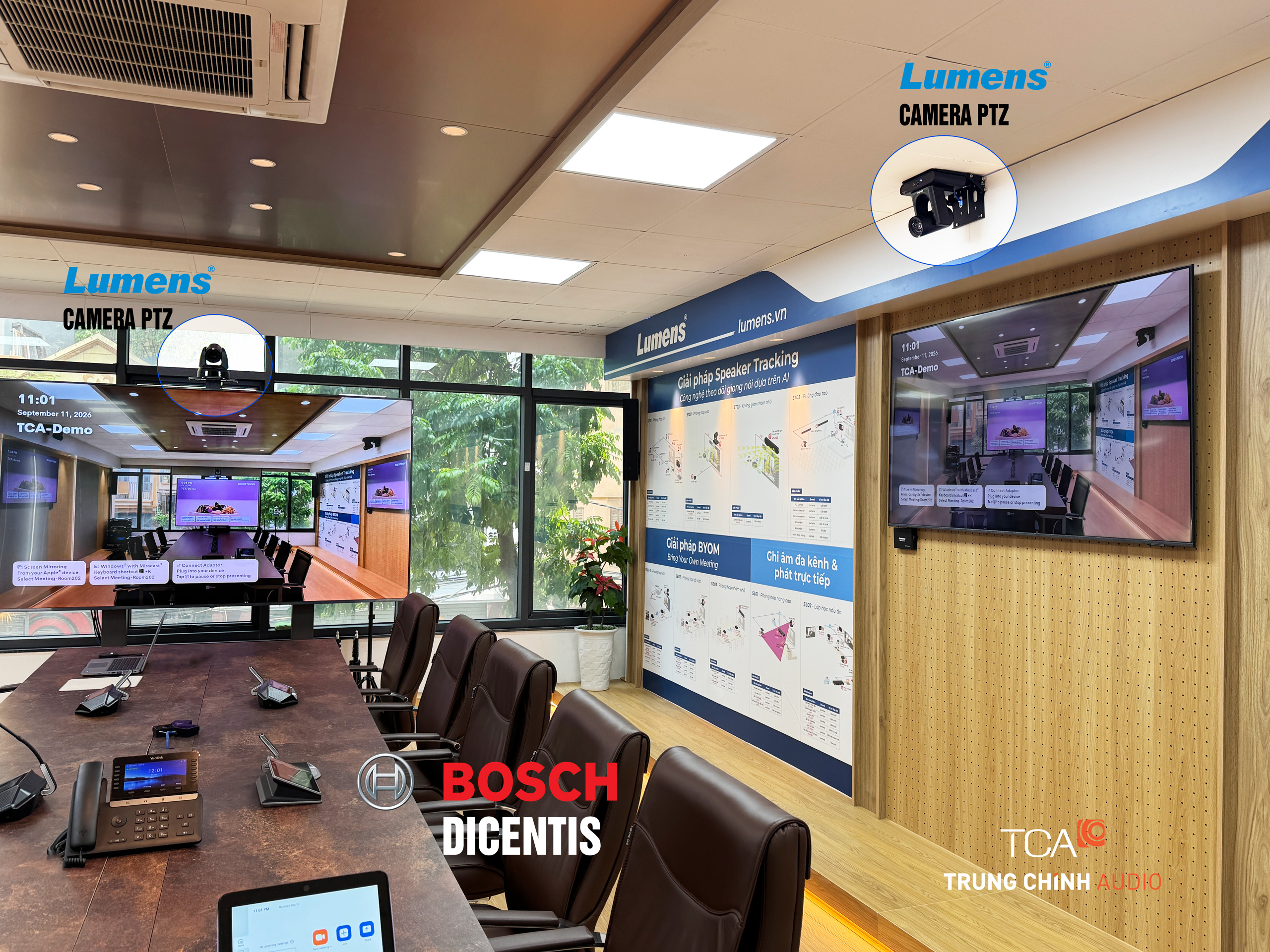 Camera Lumens và micro Bosch Dicentis tại phòng họp ProAV