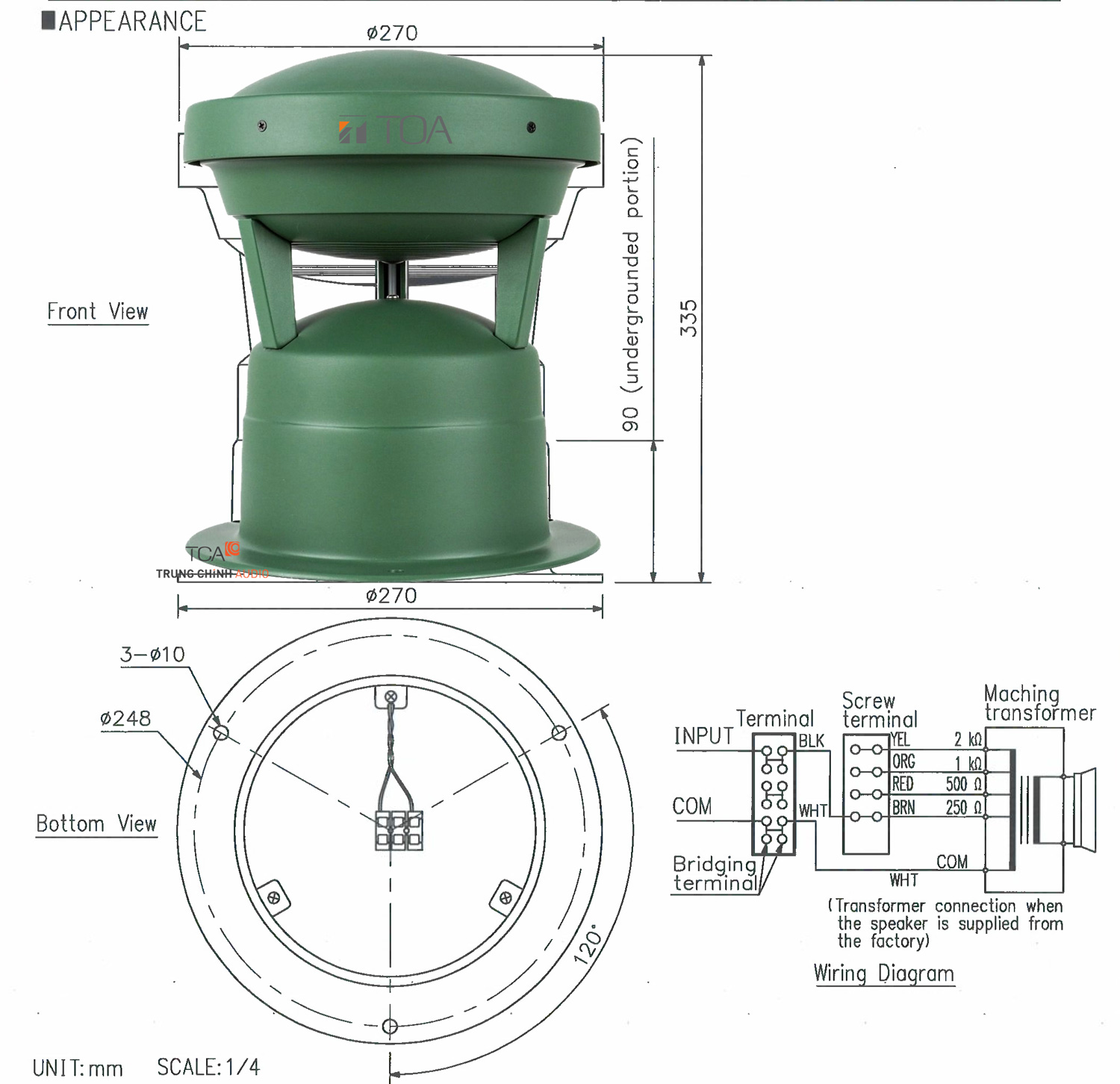 Kích thước loa sân vườn TOA Q-GS402