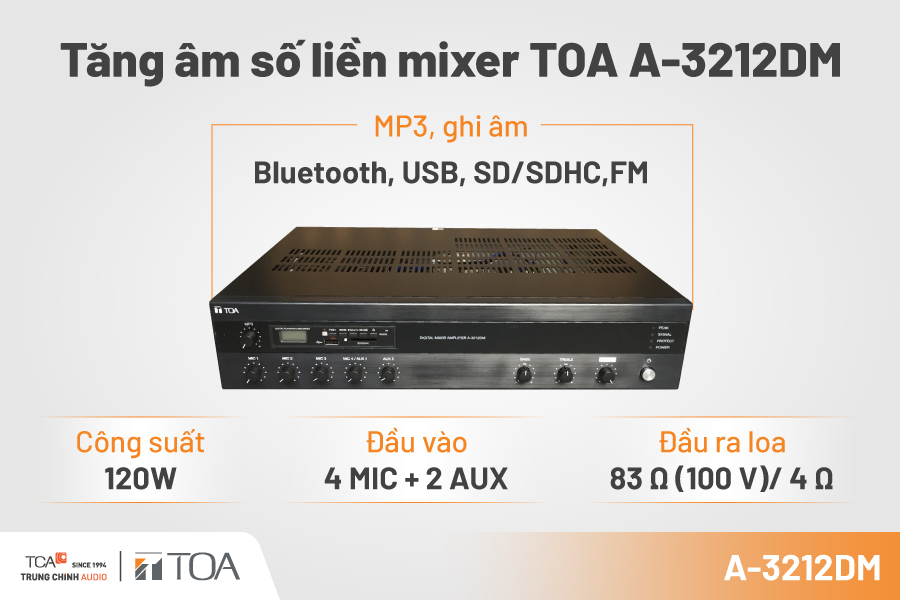 ampli số liền mixer với mp3 TOA A-3212DM