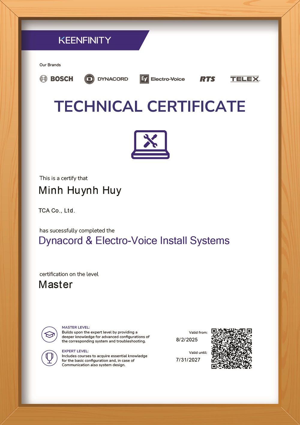 Chứng nhận MASTER về khóa đào tạo Dynacord & Electro-Voice Install Systems
