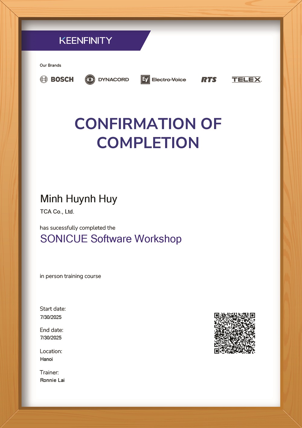 Hoàn thành khóa đào tạo trực tiếp về SONICUE Software Workshop