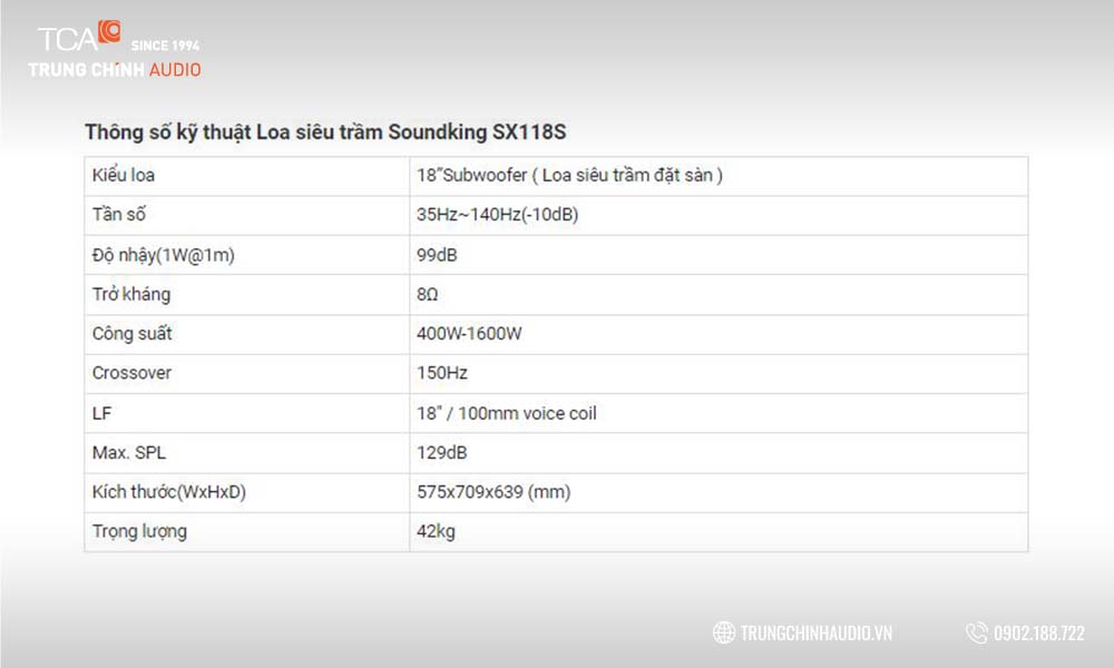 Thông số loa siêu trầm Soundking SX118S