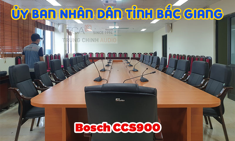 Hệ thống âm thanh hội nghị Bosch CCS900 hội thảo cho phòng họp trực tuyến tại UBND Bắc Giang
