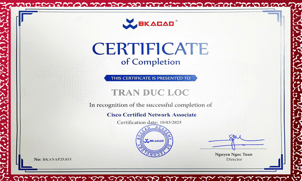 Chứng nhận Cisco CCNA của đội ngũ Trung Chính Audio