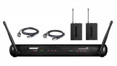 Bộ thu và phát đôi kèm micro không dây cài áo Shure SVX188/CVL Dual