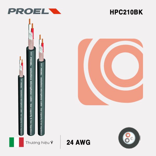 Proel HPC210BK : Dây tín hiệu 2 x 0,22mm2 cho micro