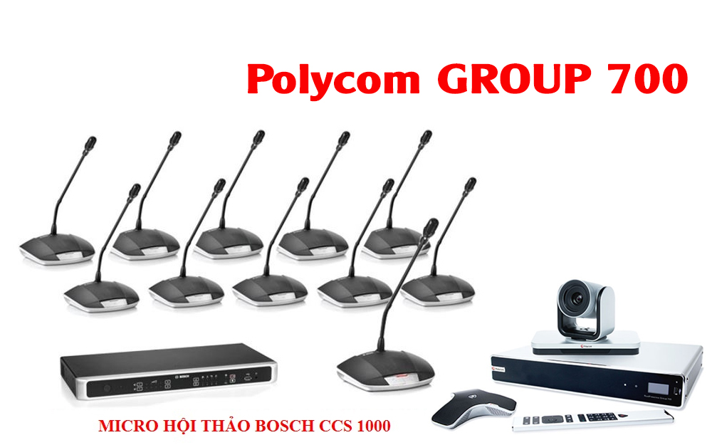 Hệ thống âm thanh hội thảo trực tuyến Bosch CCS1000D và camera Polycom Group 700